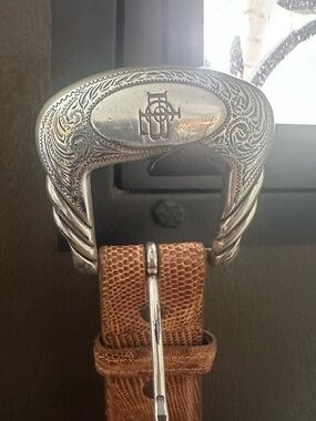 Lucchese Silver Buckle with genuine lizard Leather Strap